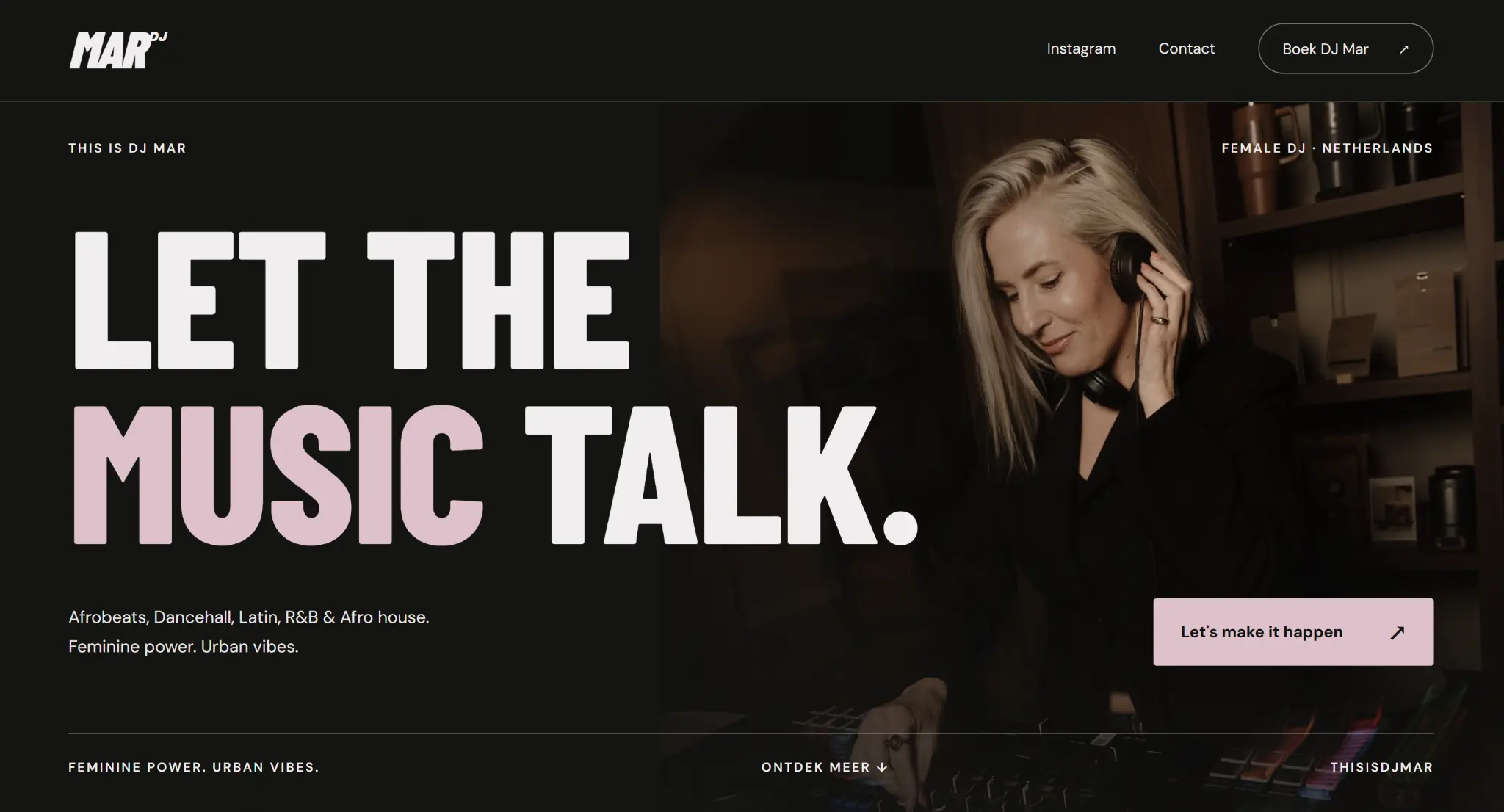 De desktopwebsite van DJ Mar