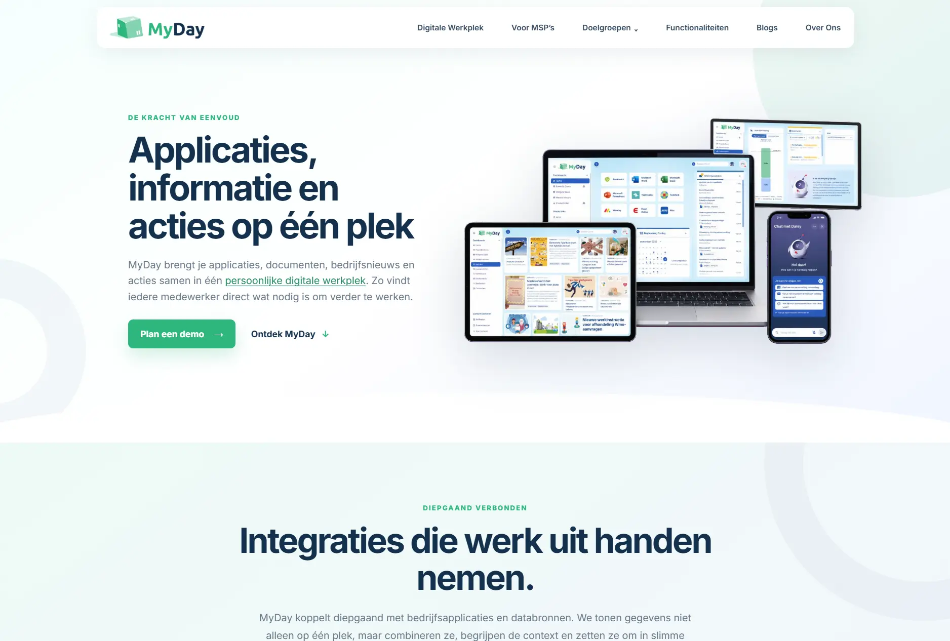 De desktopwebsite van MyDay