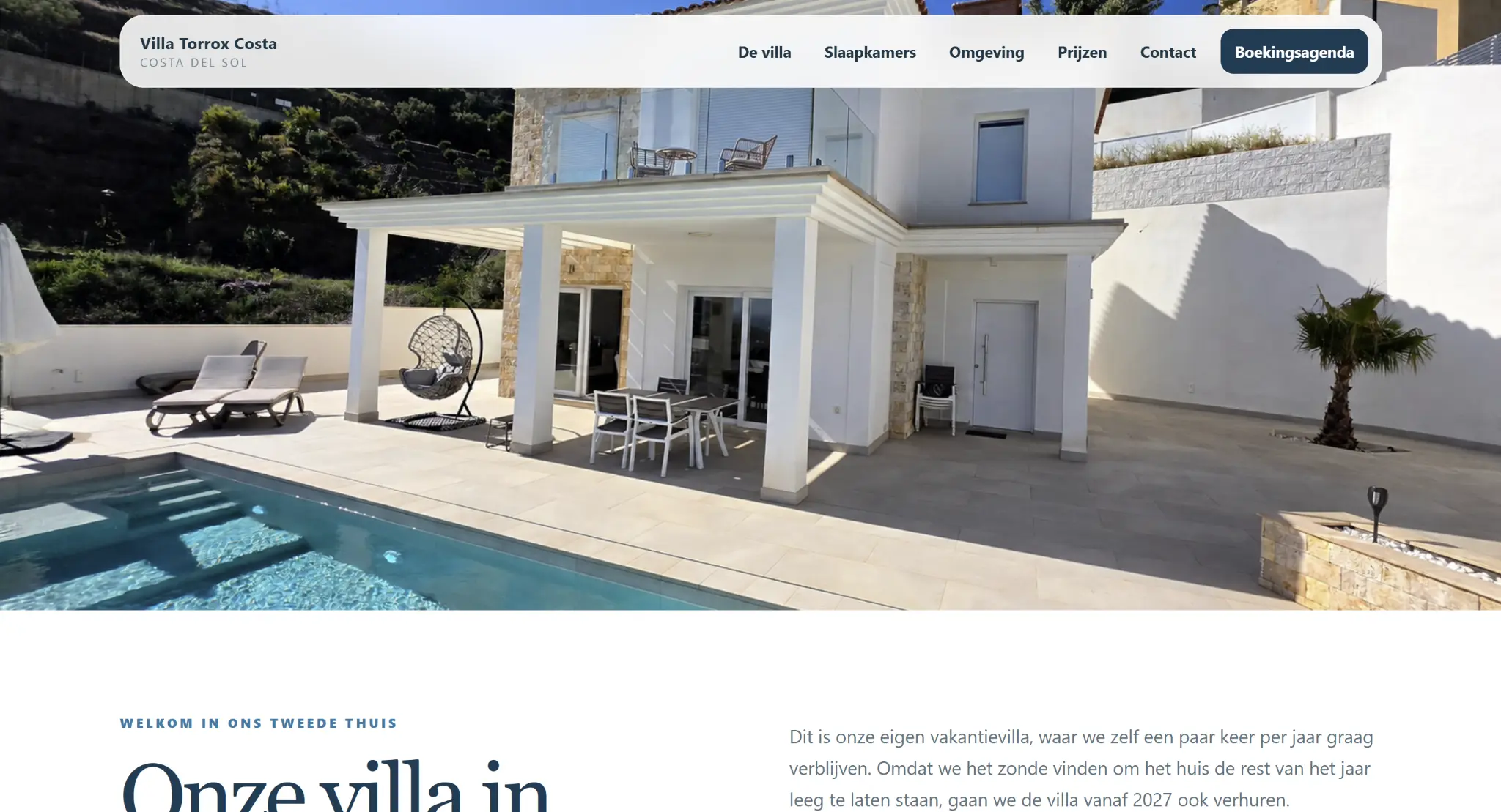 De desktopwebsite van Villa Torrox